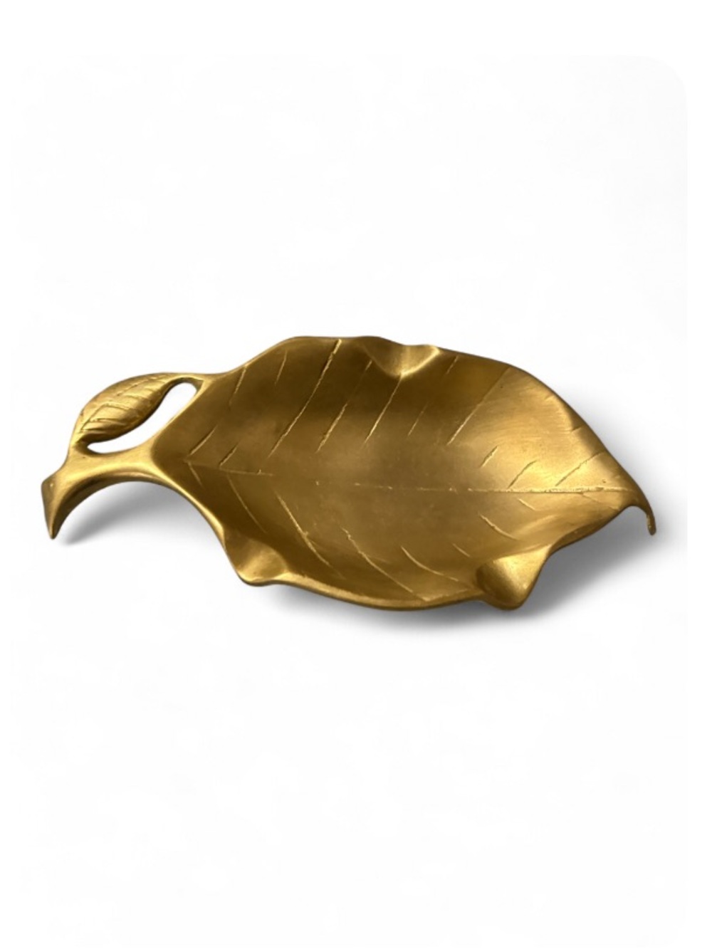 Vintage MCM Pure Brass Leaf Ashtray Trinket Dish Home Decor
